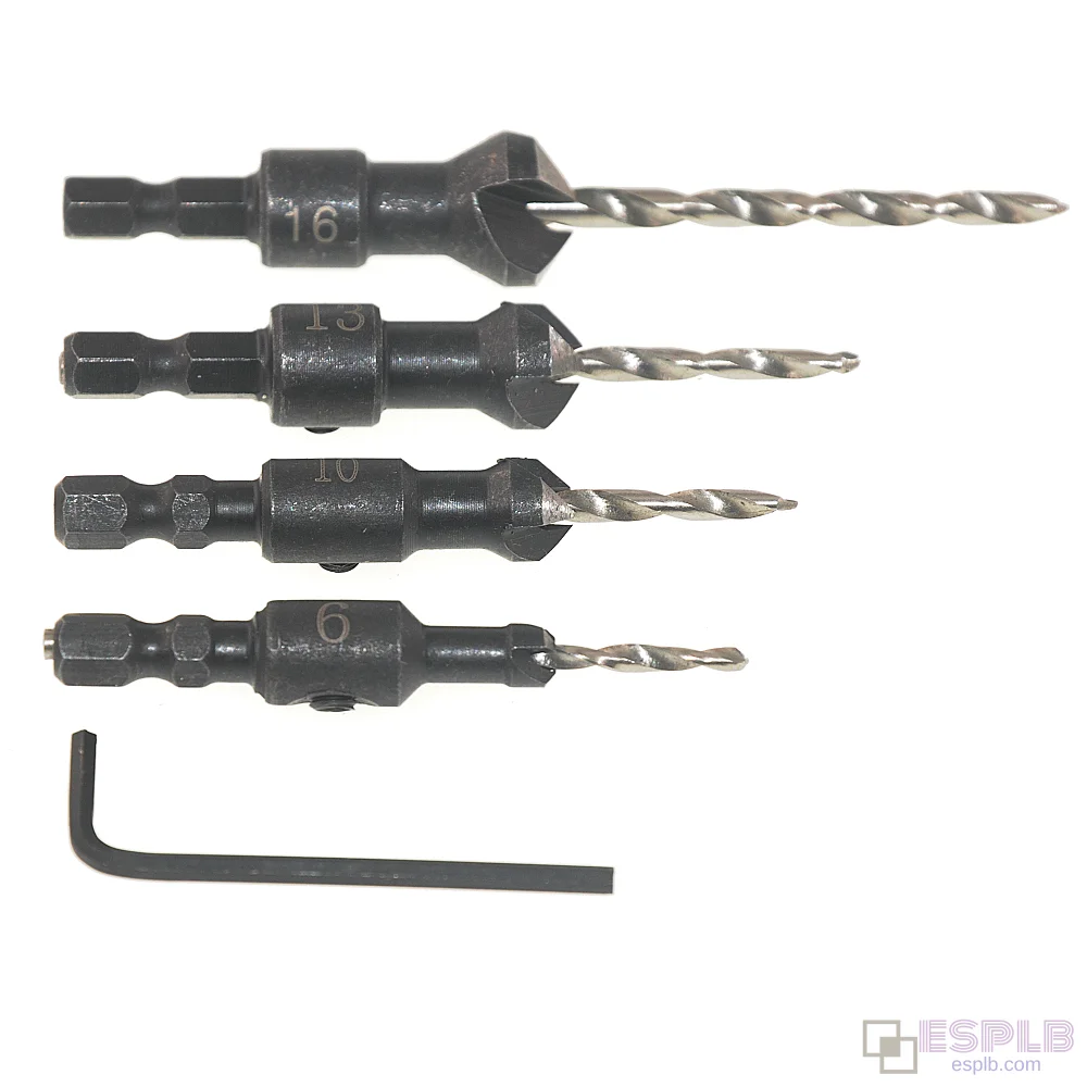 4件套 1/4英寸六角柄 HSS 沉头钻头套装
