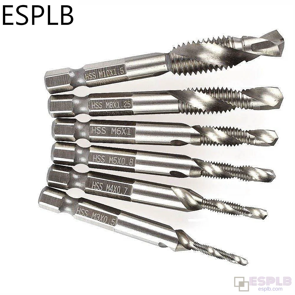 6 pièces M3-M10 1/4" Queue Hexagonale HSS Foret Taraud Composite Métrique Vis Spirale Foret Métrique Taraud Conique Taraudage