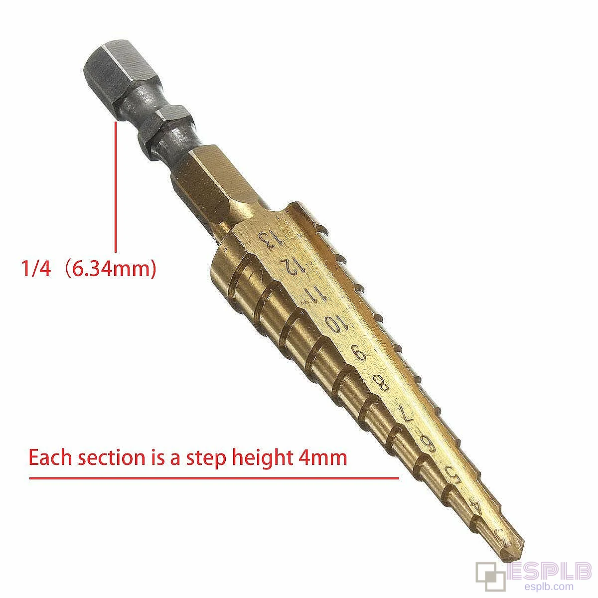 Foret étagé Hss 3mm à 13mm 11 tailles revêtement titane goujure droite
