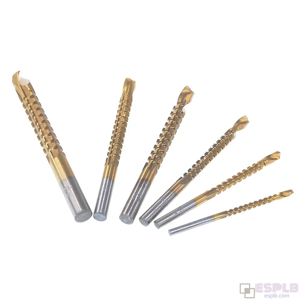 6件套高速钢钛涂层麻花钻头组，用于木工
