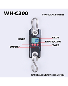 Large Capacity 300kg /0.1kg Mini Crane Scale LCD Digital Electronic Hook Hanging Scale with White Backlight