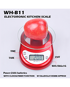 New Red 5kg/1g Mini Electronic Digital Family Kitchen Weight Glass Pan Scale With Clock And Timing Function