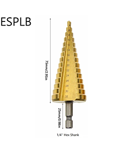 4-32mm Triangle/Hexagon Shank Drill Bit HSS Straight Flute Pagoda Titanium Coated Step Drill Bit Tools Center Drill