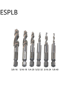 1/4'' Hex HSS High Speed Steel Thread Spiral Screw 1/8 3/8 5/16 3/16 5/32 Metric Composite Tap Drill Bit Tap 6pcs/set Hand Tools